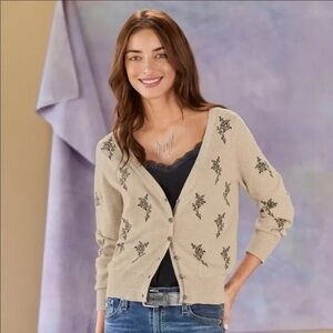 Sundance Meadow Dreams Embroidered Floral Button Cardigan